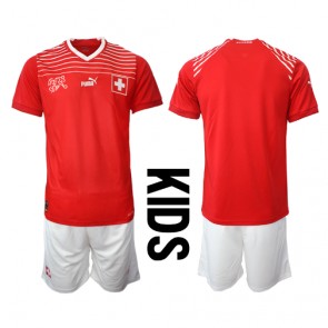 Schweiz Replika Babytøj Hjemmebanesæt Børn VM 2022 Kortærmet (+ Korte bukser)